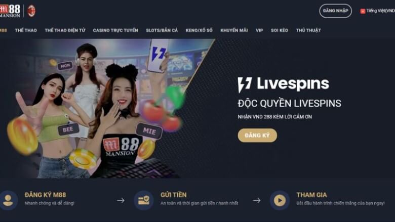 giao diện website m88